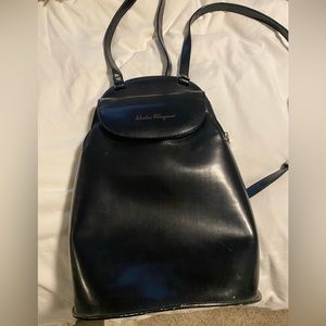 Salvatore ferragamo black leather backpack